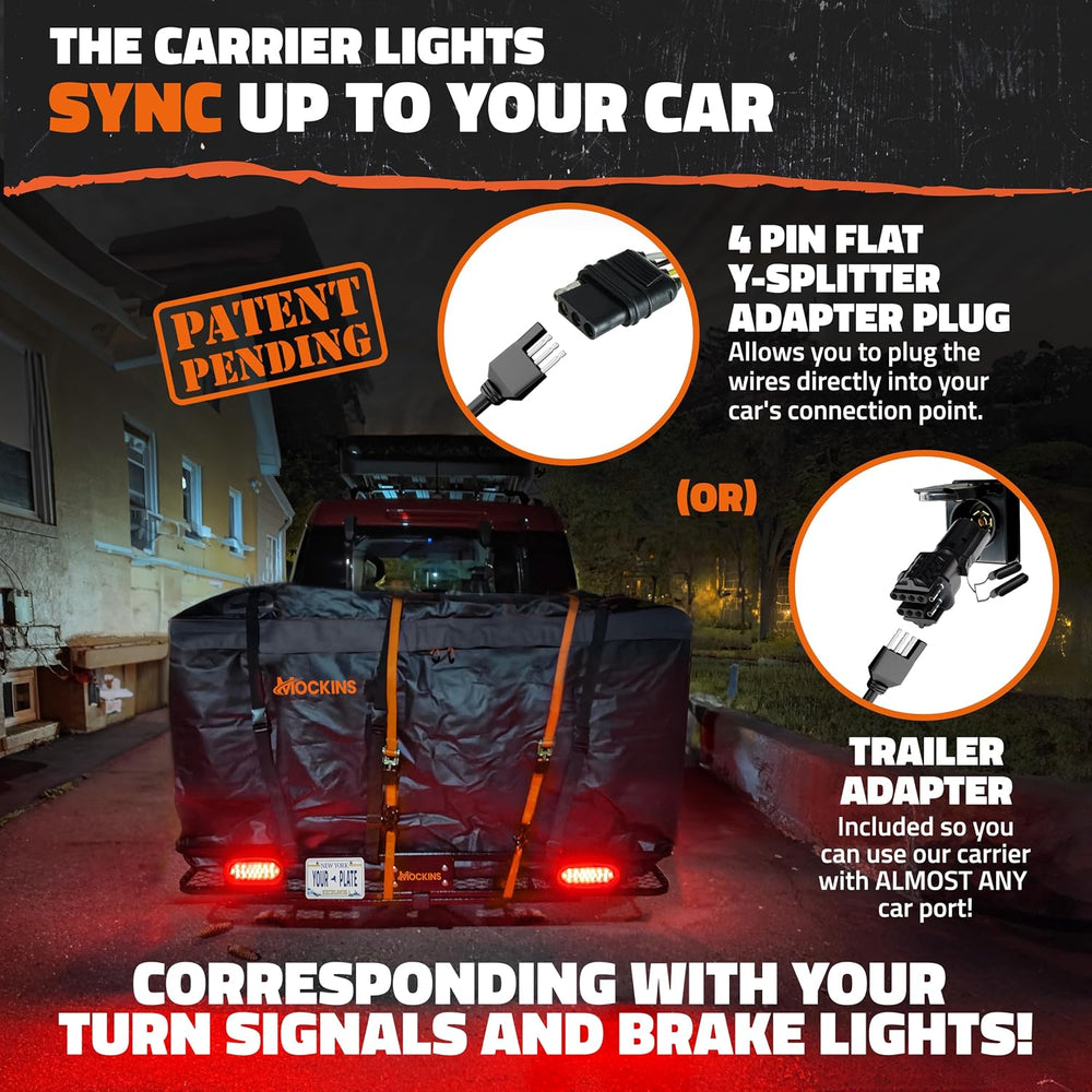 Mockins Trailer Hitch Cargo Carrier w/License Plate Holder & Rear Lights ...