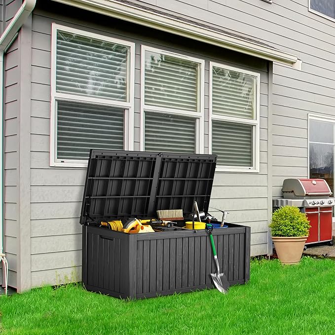 180 Gallon Lockable Resin Deck Box, Waterproof & UV-Resistant Outdoor Sto...