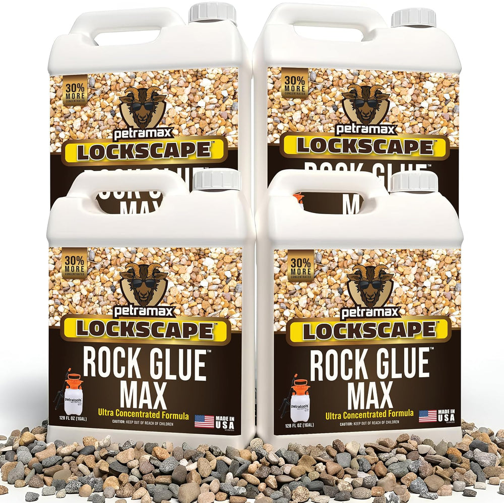 PetraMax Rock Glue for Landscaping, Pet-Safe & Non-Toxic, (1 Gal x 4)
