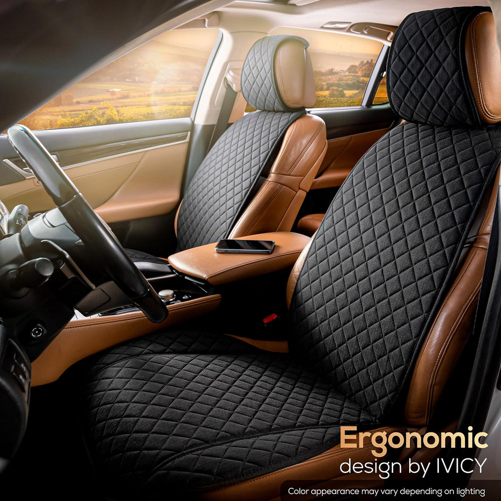 IVICY Faux Linen Front Car Seat Cover, Seat Protector, 1 Unit, Black