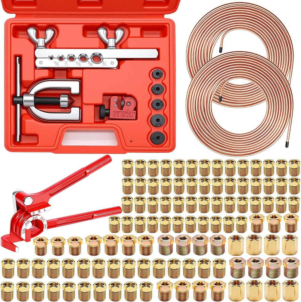 smseace 3/16" 1/4" Brake Line Flaring Tool Kit with 102Pcs Fittings