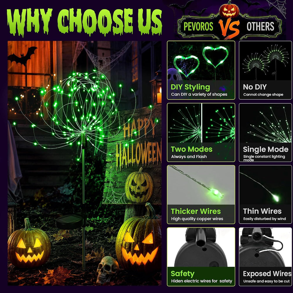 PEVOROS Solar Halloween Firework Garden Lights Outdoor, Green, 6 Pack