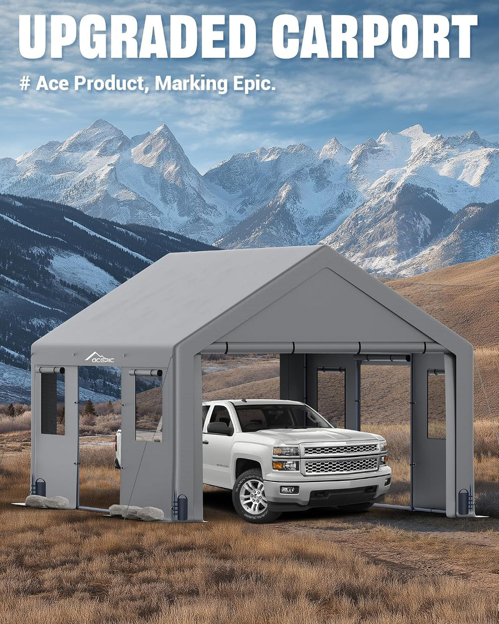 13x20ft Heavy Duty Carport with All-Season Sidewalls, Grey