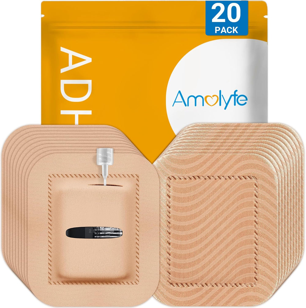 20 Pack Tandem Mobi Adhesive Sleeve, Amolyfe Upgraded On-Body Pocket, Tan