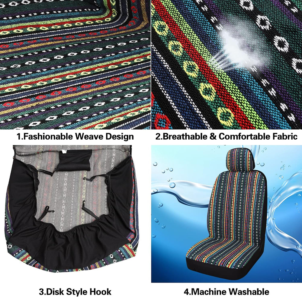 HAIYAOTIMES Baja Saddle Blanket Car Seat Covers Full Set with Seat Belt Pads,...