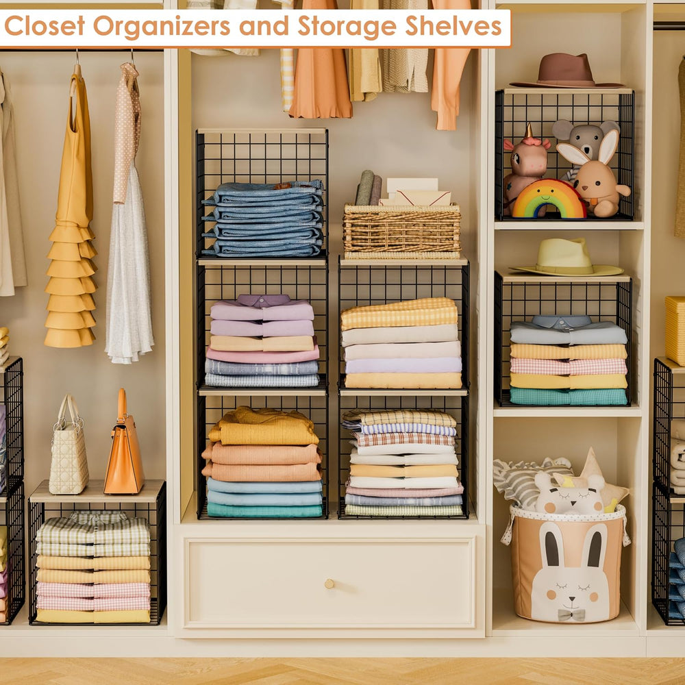 Hencawima 6 Pack Stackable Closet Organizers and Storage Basket, Closet Shelv...
