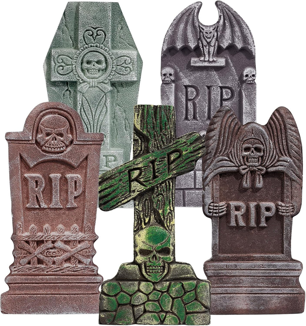 17” Halloween Foam RIP Graveyard Tombstones 5 Pack, Halloween Decorations
