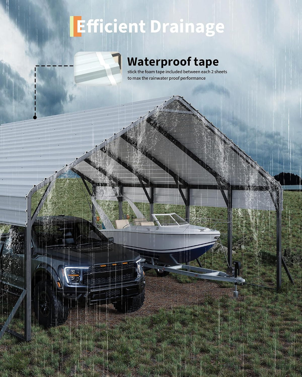 GarveeLife 20'x25'x13' Metal Carport for 2 Cars, White