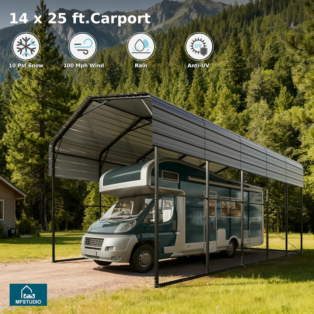 MFSTUDIO Metal RV Carport 14x25ft, Heavy Duty Carports Car Canopy Shelter