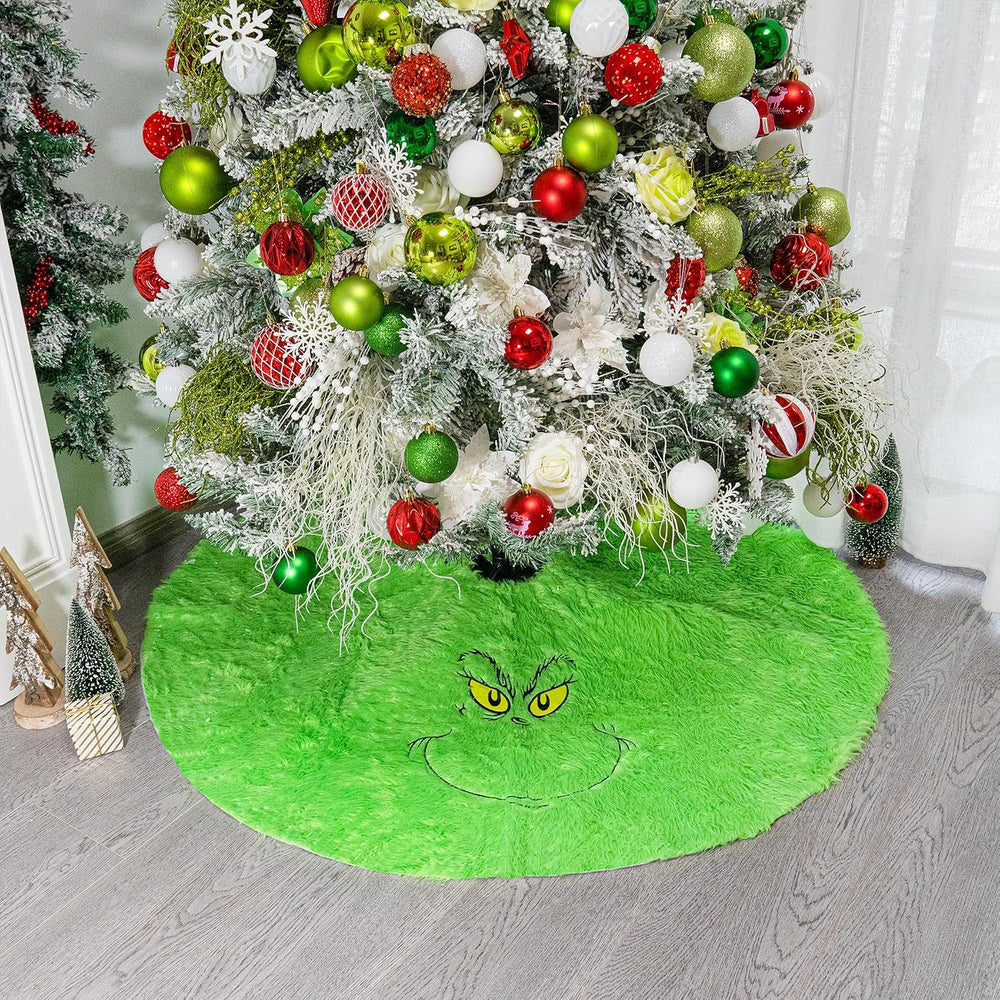 48 inch Green Christmas Tree Skirt, Plush Faux Fur Xmas Tree Skirt | Whimsica...
