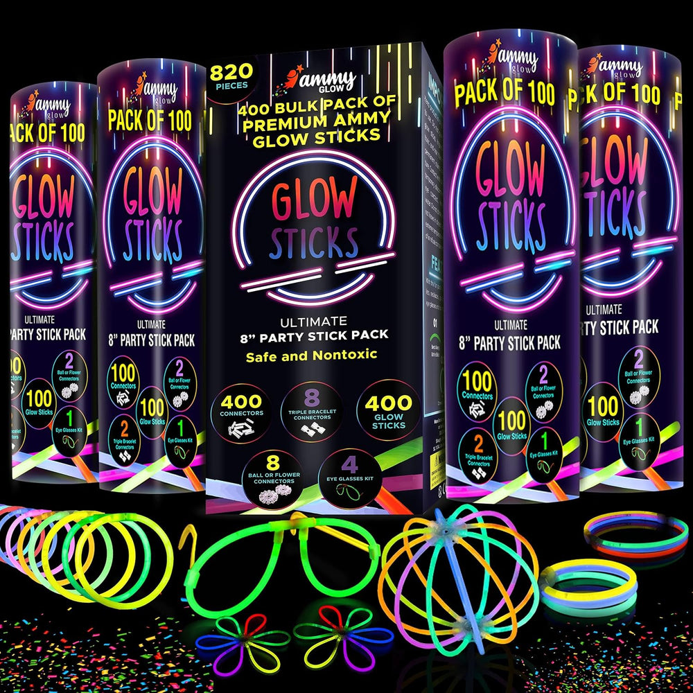820 pcs Glow Sticks Bulk, Glow in The Dark Party Supplies, Festival Accessori...