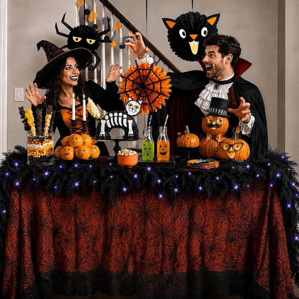 Fovths 12 Ft PreโLit Black Halloween Garland, Artificial Cedar Vine Decor