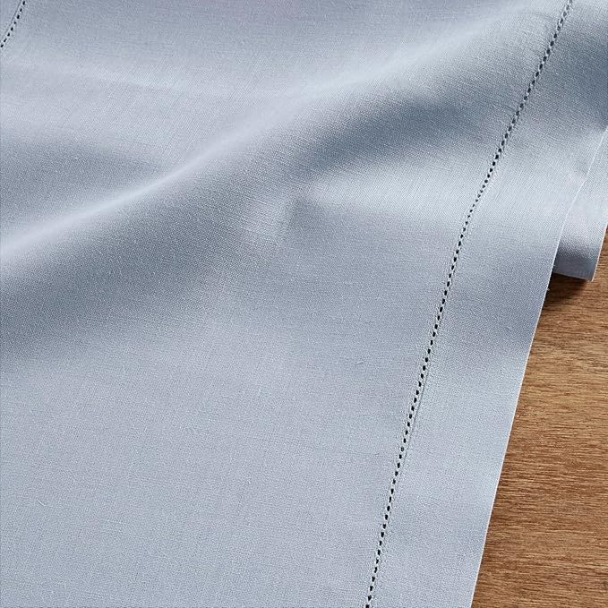 Solino Home Linen Dusty Blue Table Runner 60 Inches - Classic Hemstitch, 100%...