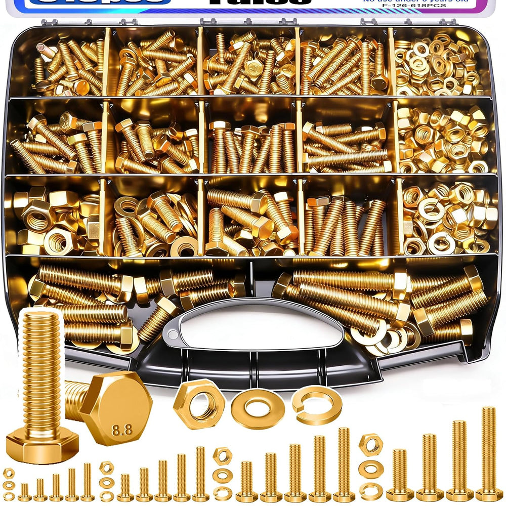 Taiss Grade 8.8 Bolts and Nuts Assortment Kit,1/4-20,5/16-18,3/8-16,1/2-13 He...