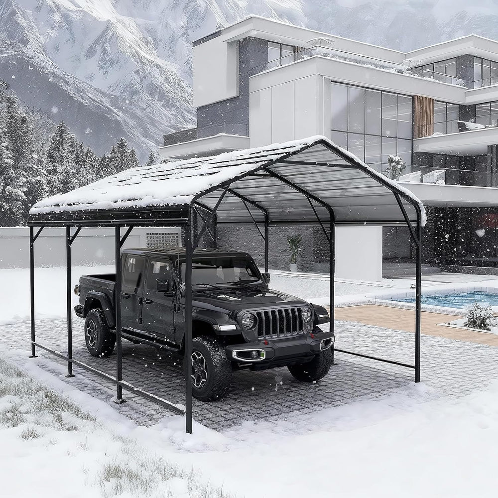 LEVELEVE 10x15 FT Heavy-Duty Metal Carport, Galvanized Steel Car Canopy with ...