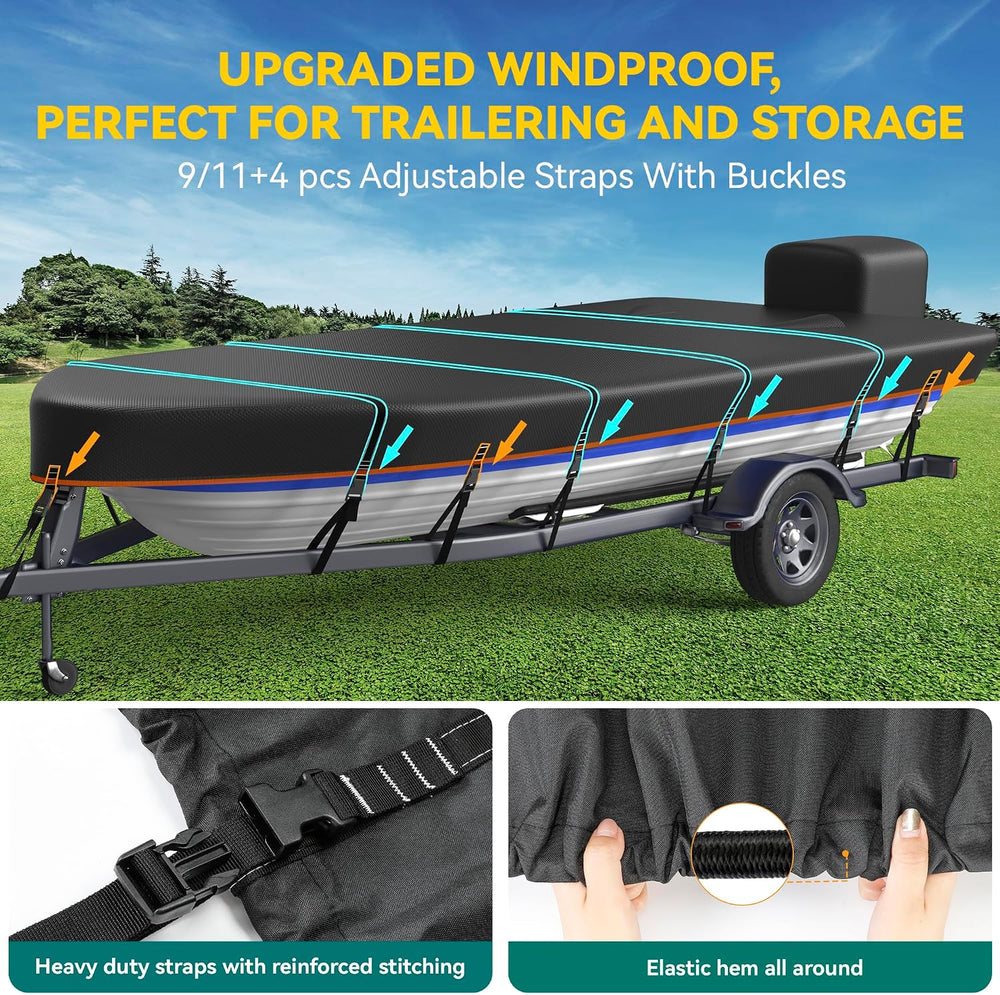 Heavy Duty 5 Layers 1200D Jon Boat Cover 12ft - 14 ft with Motor Cover
