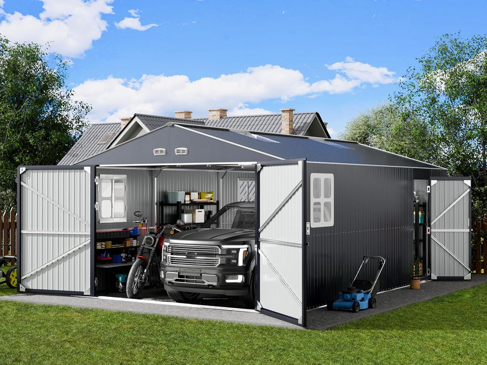 Military-Grade 13x20 FT Heavy Duty Metal Garage Shed Large Building Kits