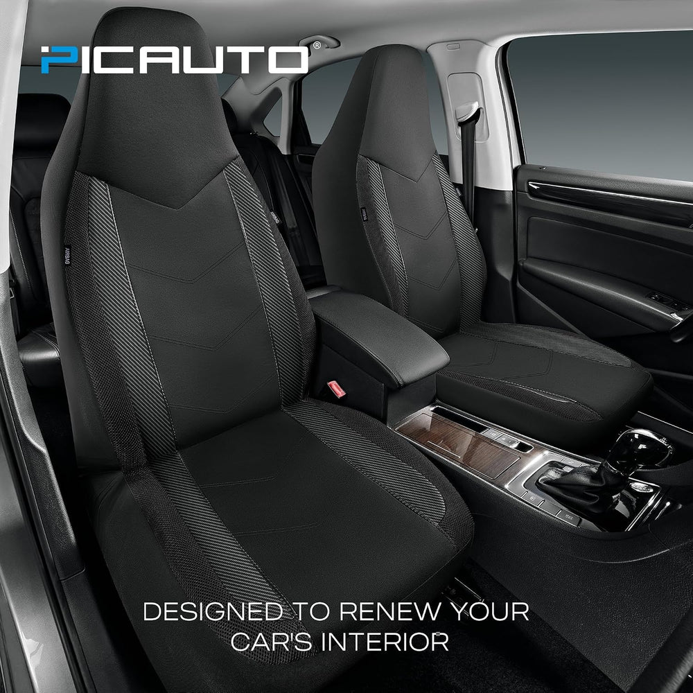 PIC AUTO Car Seat Covers - High Back Front Sports Carbon Fiber & Mesh Des...