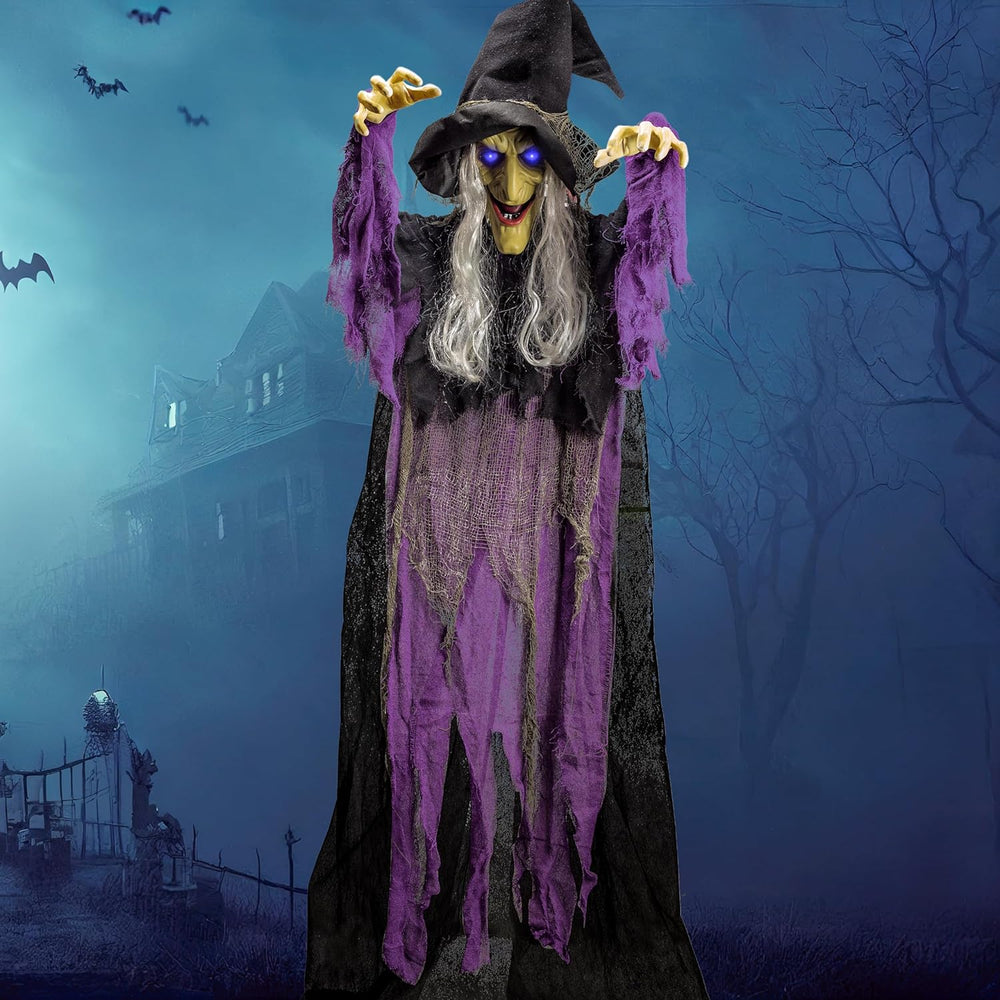 JOYIN 72โ Halloween Hanging Witch Decorations Outdoor, Flying Talking Ghost D...