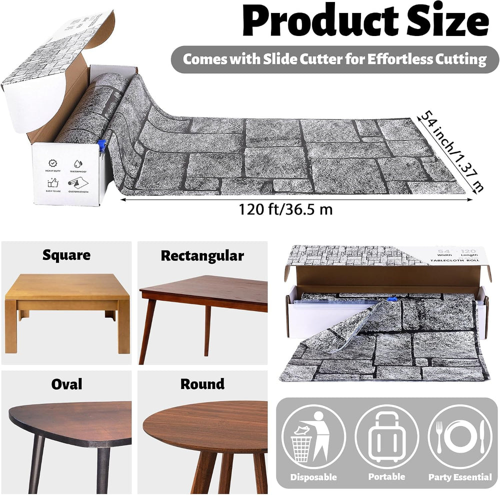 Aneco 120 Ft x 54 Inch Halloween Stone Wall Tablecloth Roll with Cutter Box D...