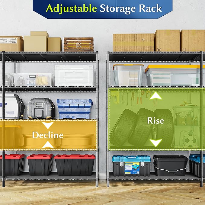 52.36" W Storage Shelves Metal Shelving Unit Load 1400LBS 5 Tier Wire Ra...