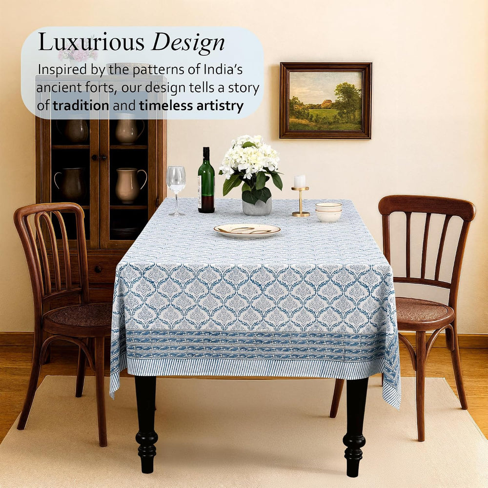 CPC Indigo Regal Tablecloth 100% Cotton 60x60 Inch Indian Block Print Rectang...