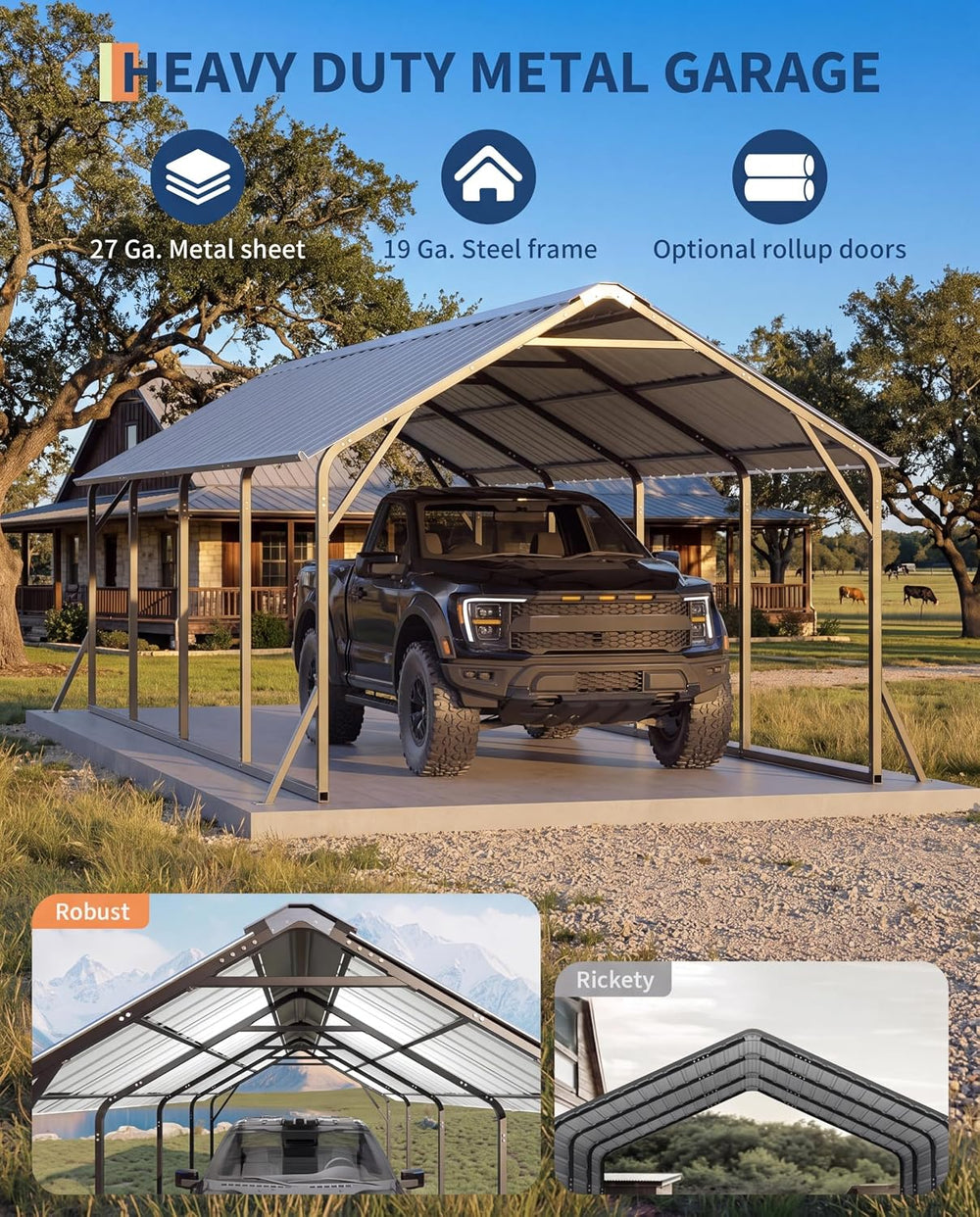 GarveeLife 11x20 FT Metal Carport with Vertical Roof