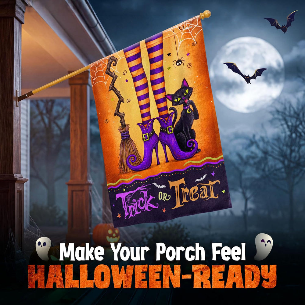 FLAGWIX Halloween House Flag, Witch Black Cat Trick Or Treat Porch Decor