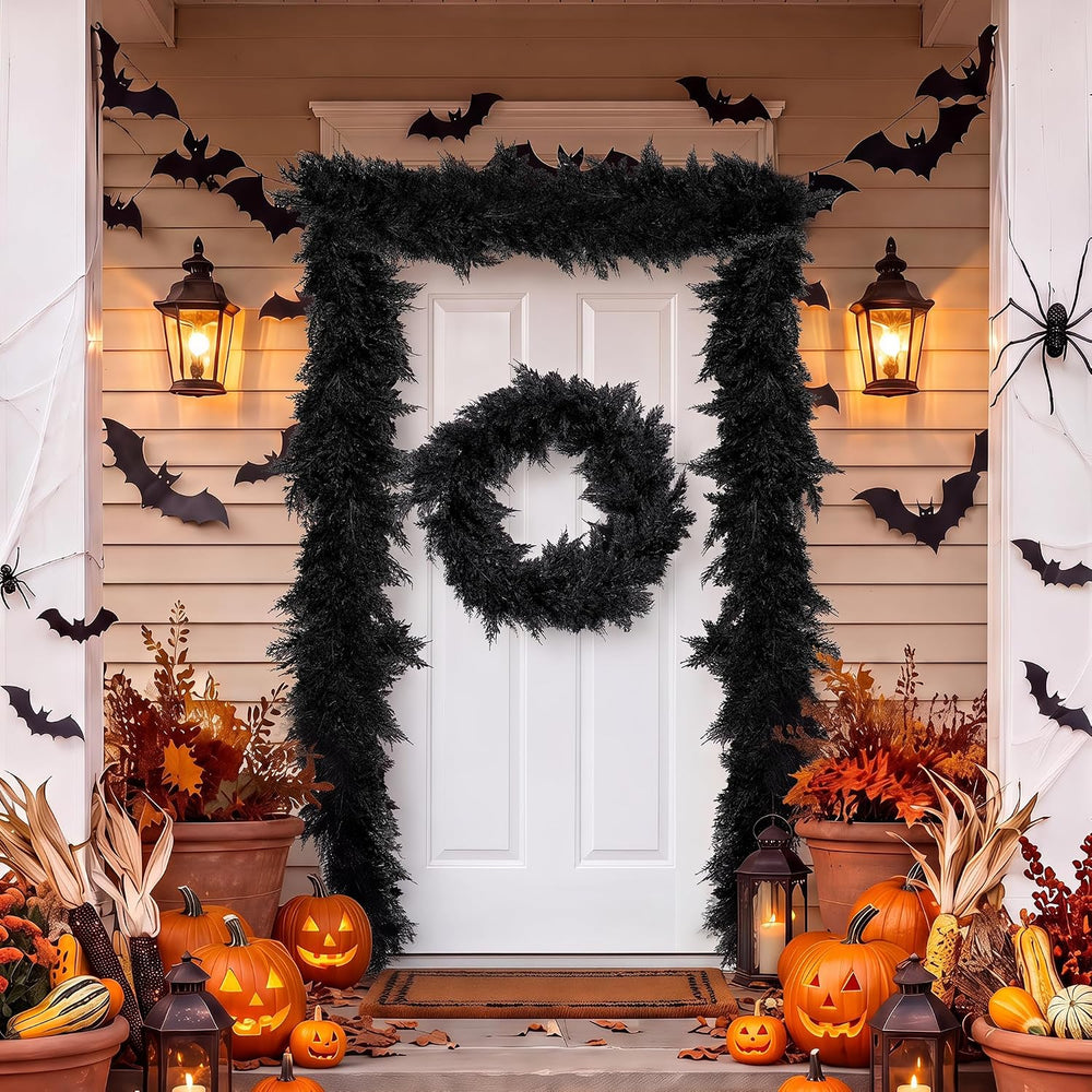 Fovths 12 Ft PreโLit Black Halloween Garland, Artificial Cedar Vine Decor
