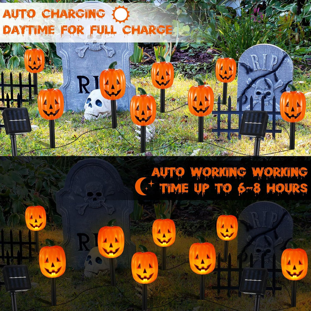 Retisee Halloween Pumpkin Pathway Markers Lights Solar Powered Pathway String...
