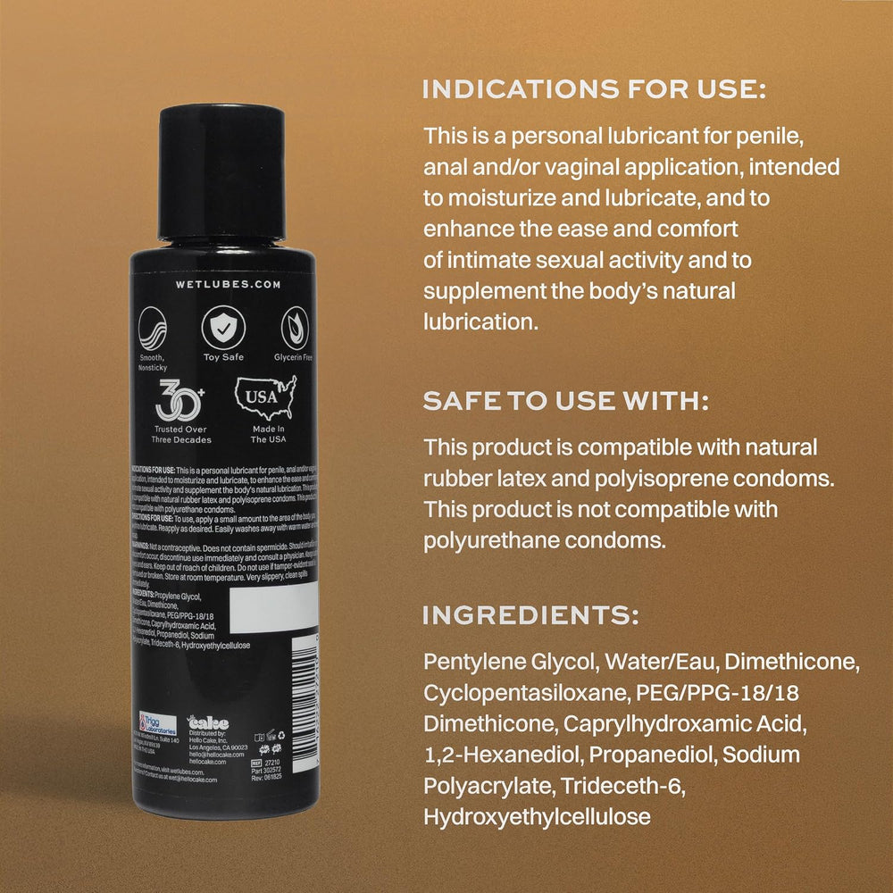 Wet Hybrid Lube, Premium Water-Silicone Blend, Smooth Silky Glide, 16 Fl Oz