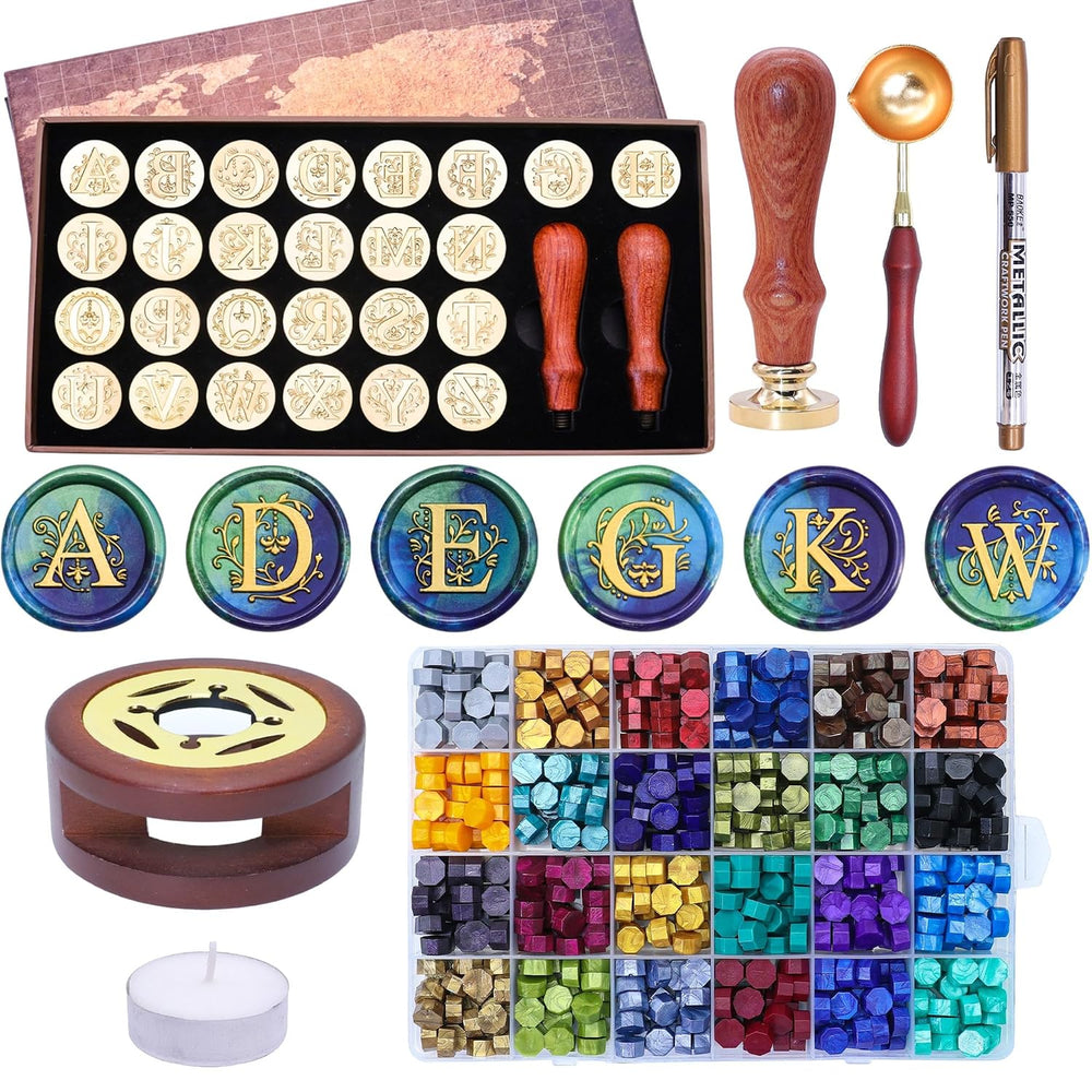 SWANGSA Initial Alphabet A-Z Wax Seal Kit with 624pcs Sealing Wax Beads, Furn...
