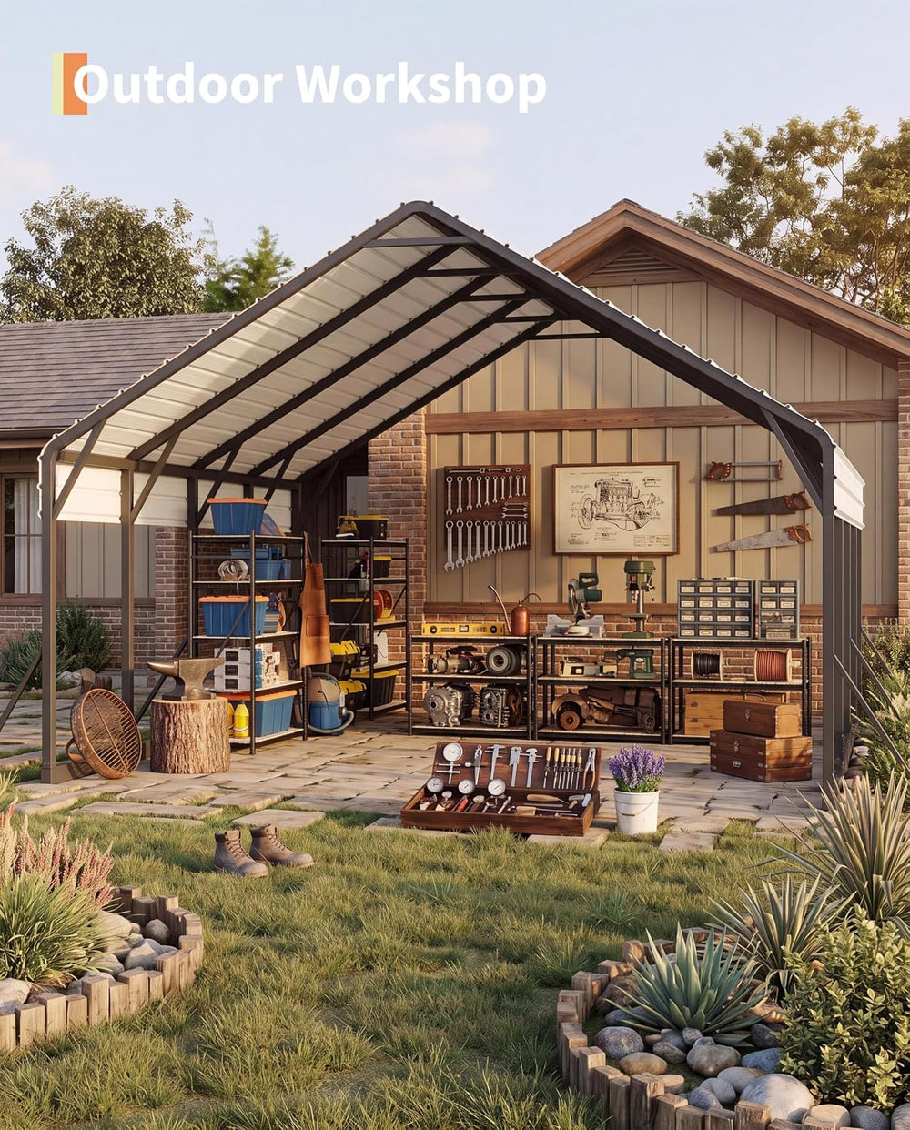 GarveeLife 20 ft x 20 ft x13 ft Metal Carport for 2 Cars