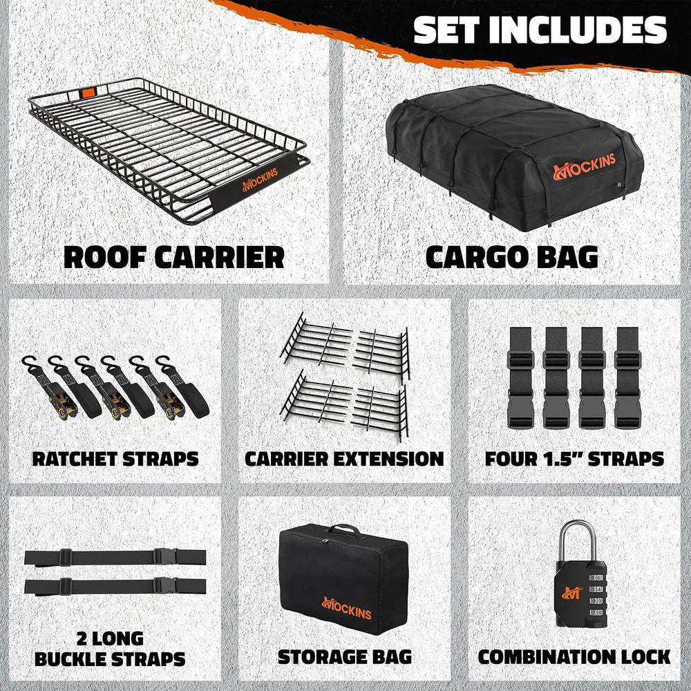 Mockins 90"x50"x5" XXL Heavy Duty Roof Rack Cargo Carrier w/ 2...