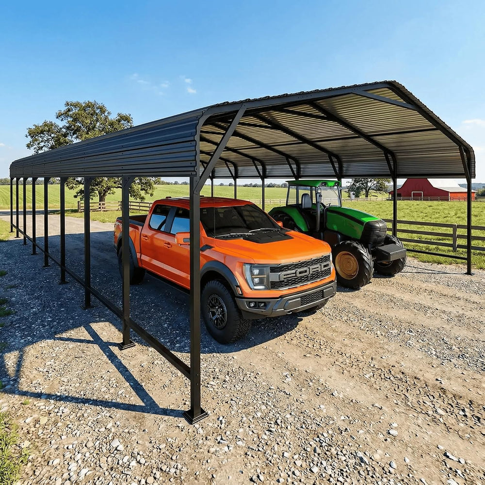 20x40 FT Metal Carport, Enhanced Base and Steel Roof for All-Weather Use, Out...