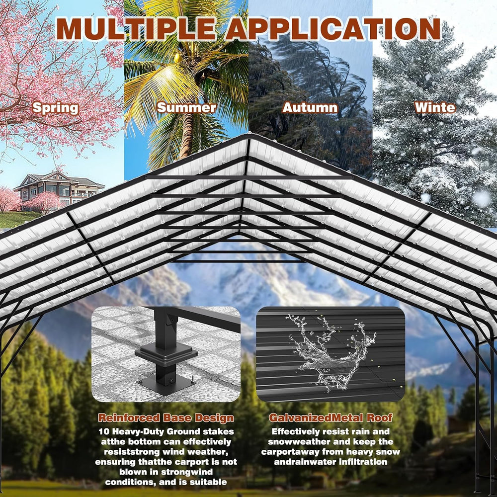 20x30 FT Heavy-Duty Metal Carport, Galvanized Steel Car Canopy with Reinforce...