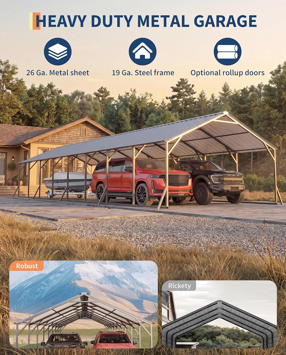 GarveeLife 20'x40'x12' Metal Carport Car Ports for Multiple Vehicles