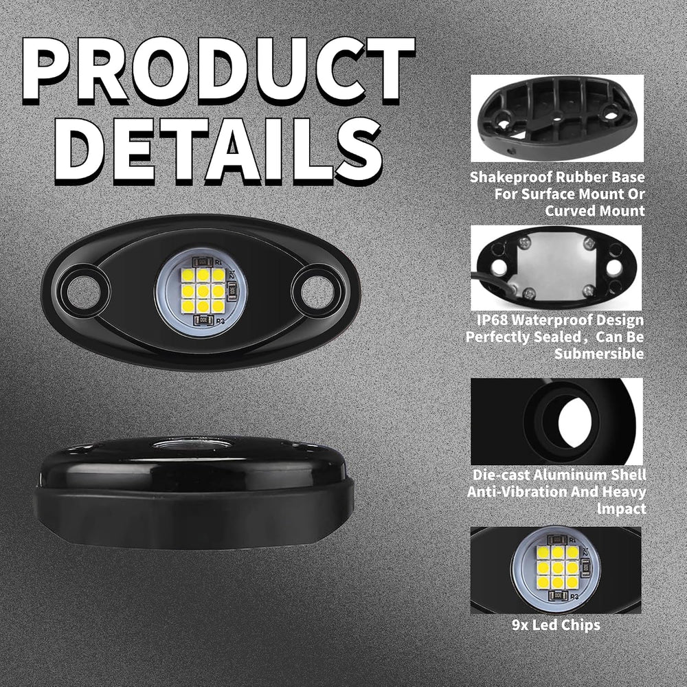 24 Pods White Led Rock Lights๏ผAutomotive General Under Body Neon Glow Led Pur...