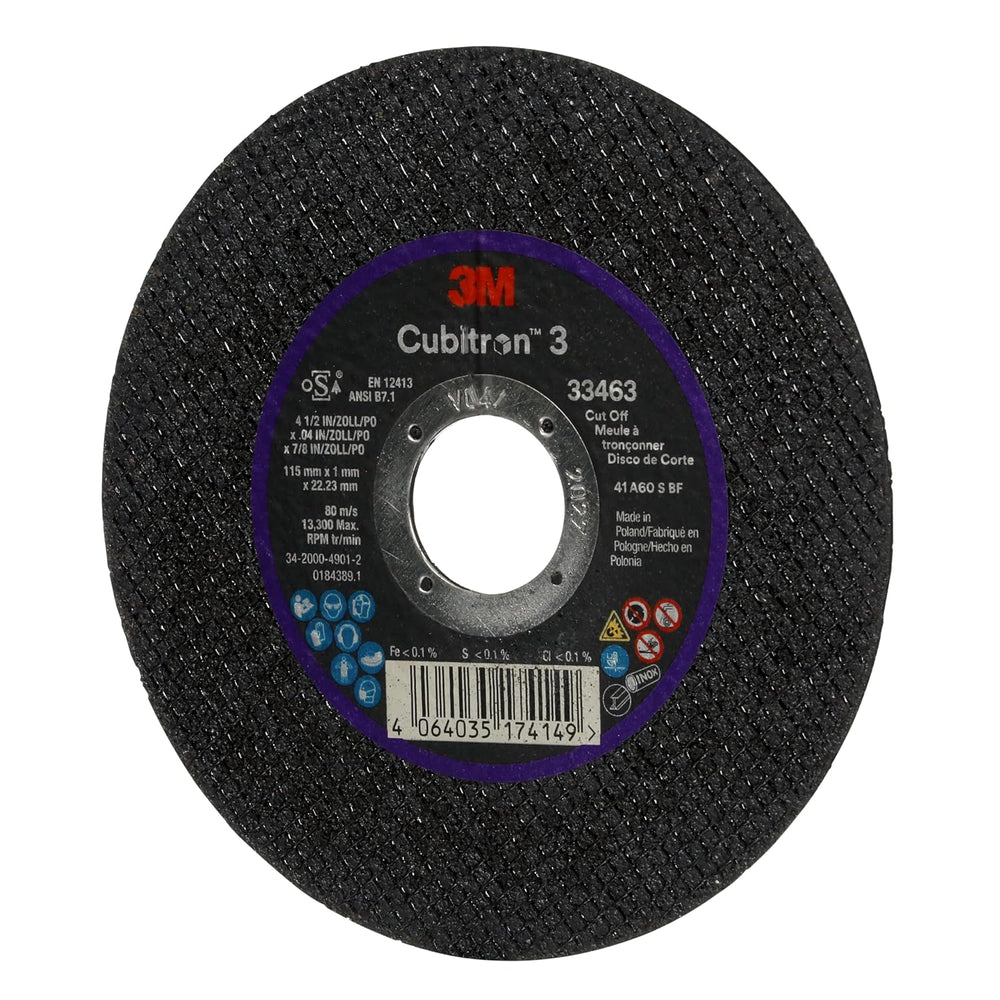 3M™ Cubitron™ 3 Cut-Off Wheel 33463, 4.5 in x 0.04 in x 7/8 in, Long Lasting ...