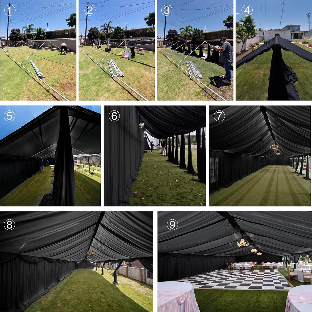12 Panels 5ft(W) x 20ft(L) Black Ceiling Drapes for Halloween Parties