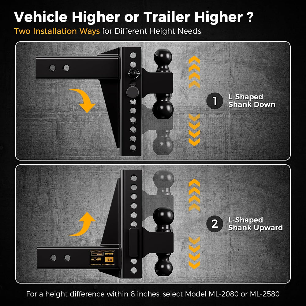 CAMMOO Adjustable Trailer Hitch for 2.5 inch Receiver 8inch Rise/Drop Hitch