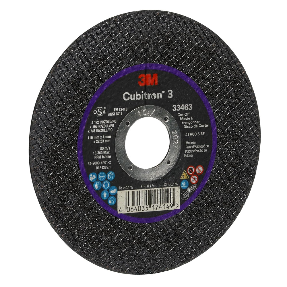 3M™ Cubitron™ 3 Cut-Off Wheel 33463, 4.5 in x 0.04 in x 7/8 in, Long Lasting ...