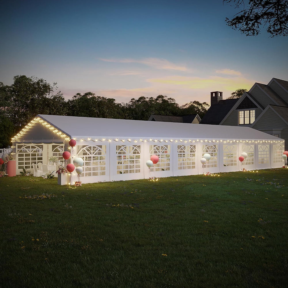 EROMMY 20x60FT Heavy Duty Party Tent, White Outdoor Wedding Canopy with Remov...