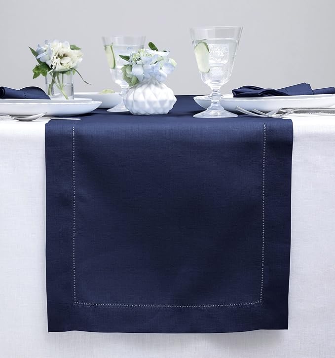 Solino Home Linen Navy Blue Table Runner 36 Inches - Classic Hemstitch, 100% ...