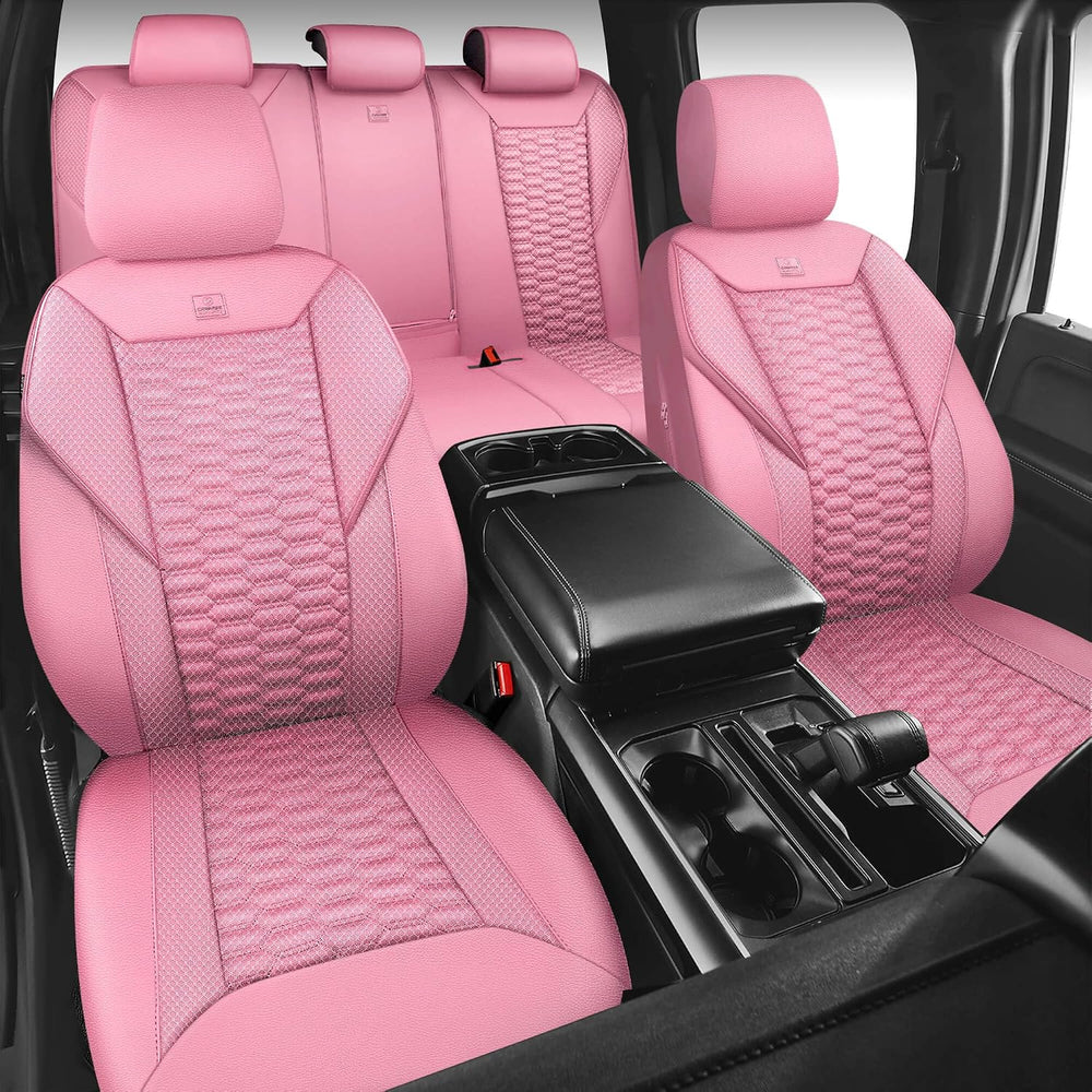 CAR PASS 3D Foam Mesh Leather Car Seat Covers Full Set, Pink Breathable Mesh ...