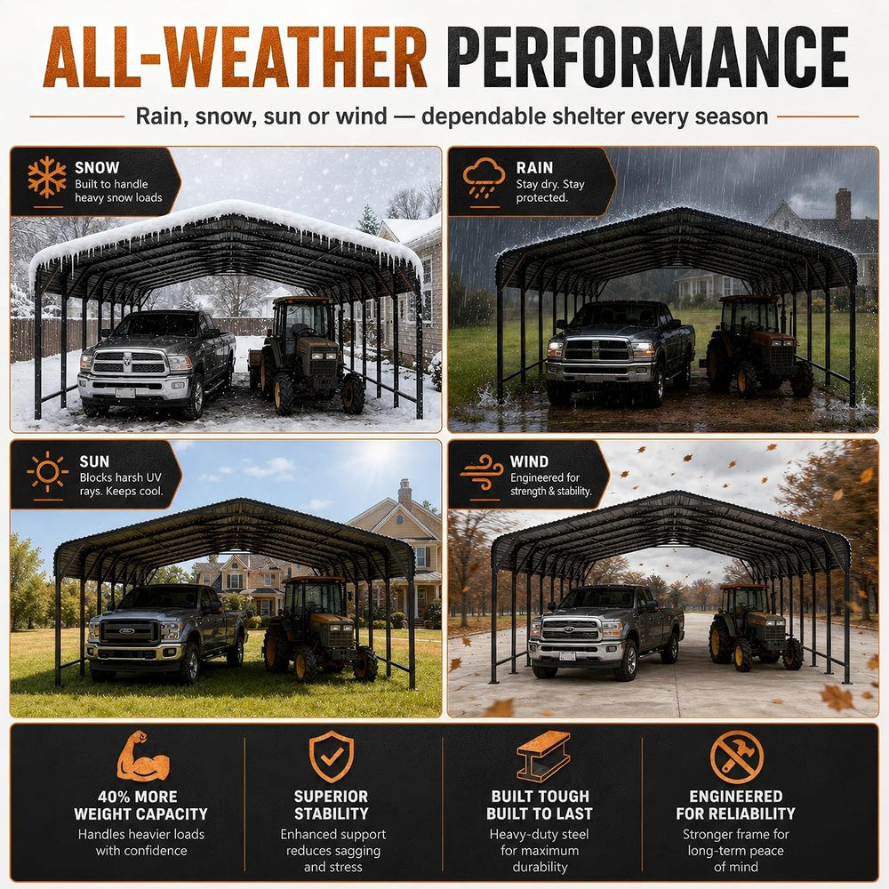 20x40 FT Heavy Duty Metal Carport with Reinforced Base,Galvanized Steel Vehic...