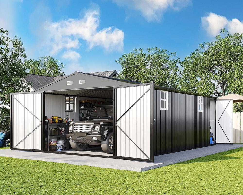 AMERLIFE 13x21x8 FT Garage Shed with 3 Lockable Doors & Reinforced Fram