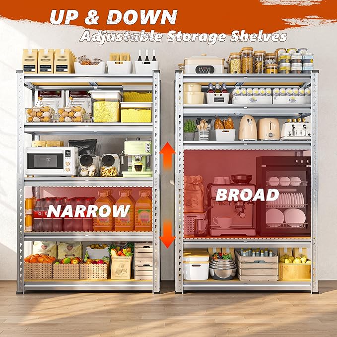 REIBII Garage Shelving, 5 Tier Storage Shelves Load 2020LBS, Adjustable Garage