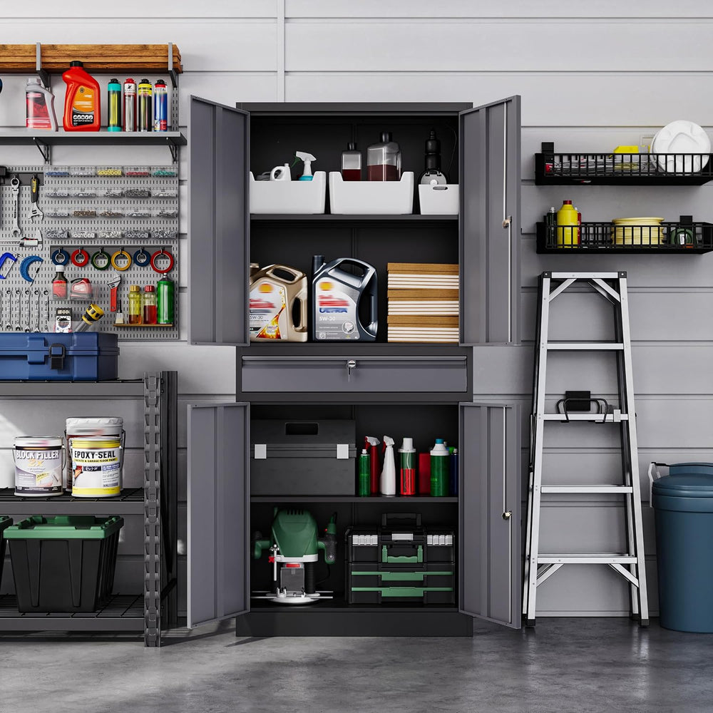 Letaya Metal Garage Storage Cabinet with Drawer,4 Door Tool Cabinet with Lock...