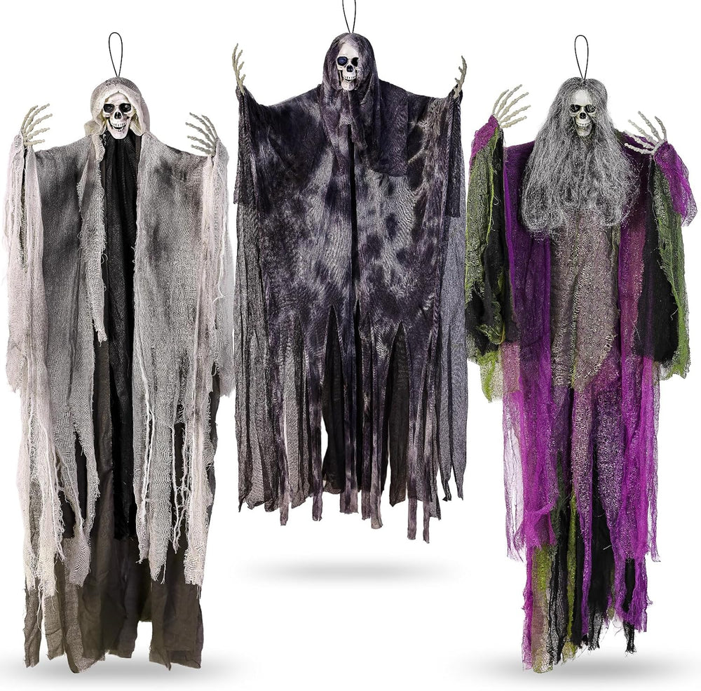 3PCS Hanging Halloween Skeleton Ghosts Decorations for Outdoor Indoor